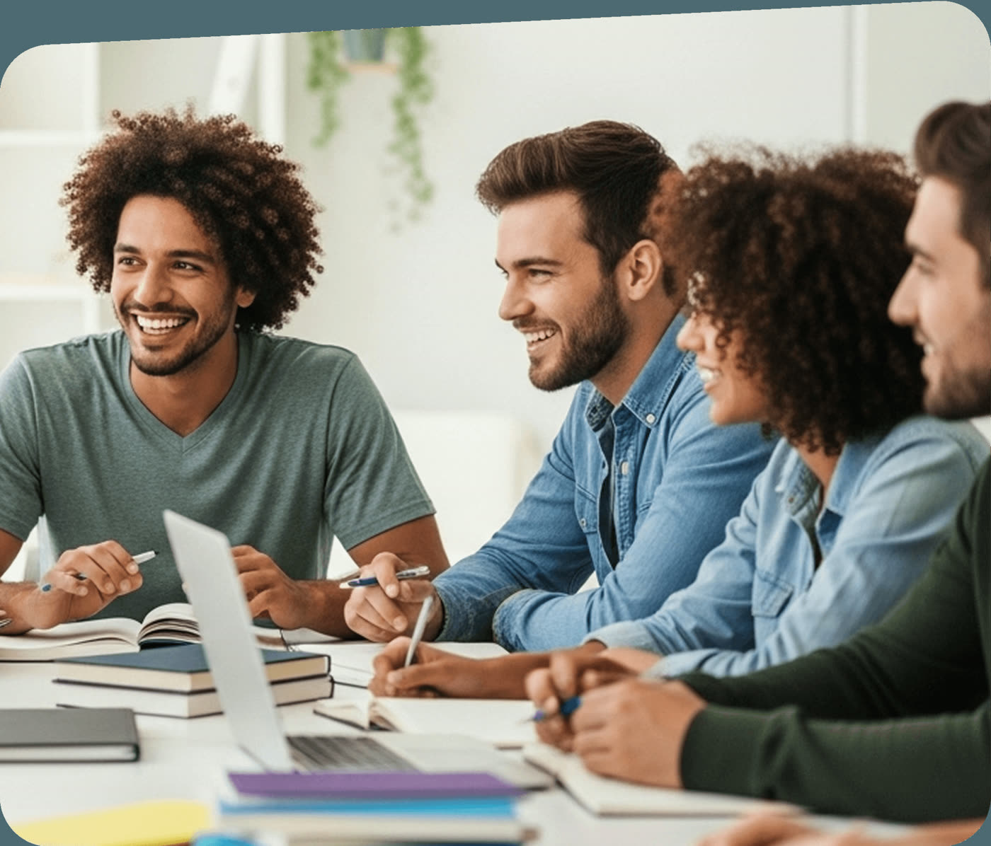 Grupo sorrindo em uma aula de idiomas